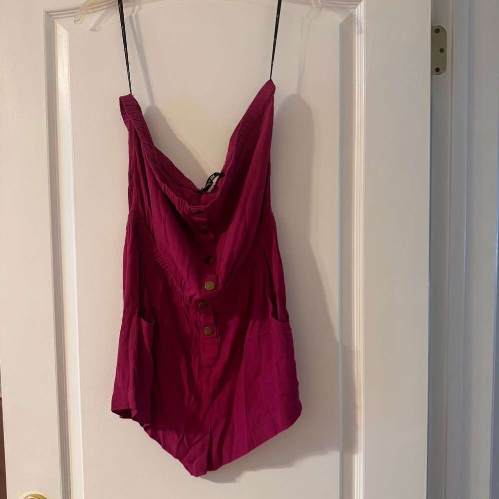 Forever 21 Deep Magenta Textured Romper with Buttons
